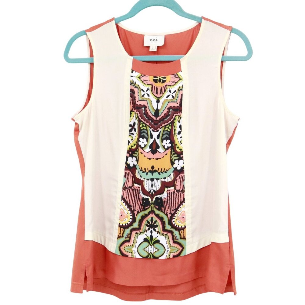 Eci New York Top Womens M Orange Boho Artsy Unique Creative‎ Eclectic Playful